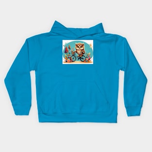 Baby Owl on Retro Bicycle Kids Hoodie